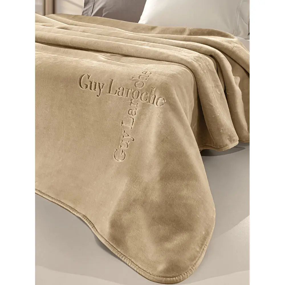 Guy Laroche Logo Almond Double Velour Blanket (220 x 240 cm)