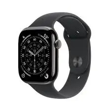 Apple Watch Series 11 GPS Cellular 46mm - Θήκη Slate Titanium με Μαύρο Αθλητικό Λουράκι S/M MFD14W
