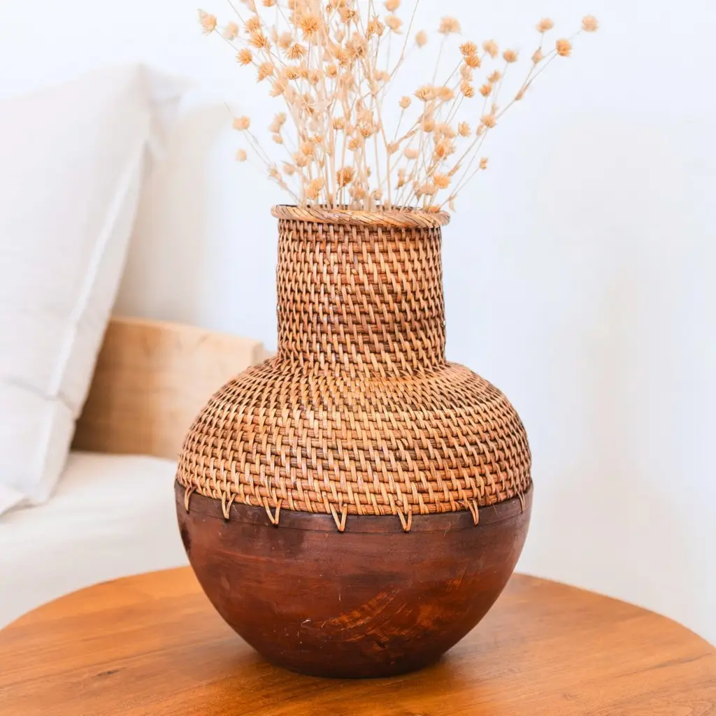 Kamari Βάζο από Rattan - Καφέ, Ø 22cm
