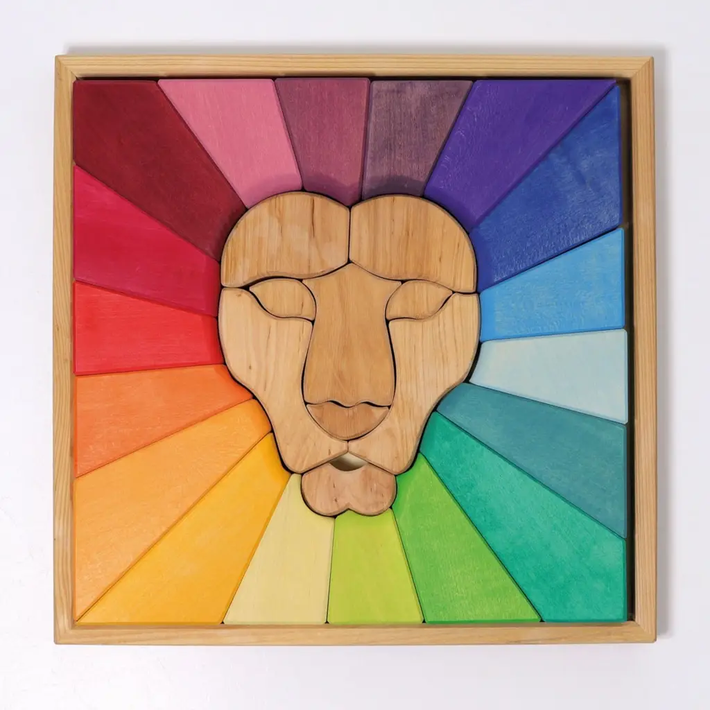 Grimm's Building Set Rainbow Lion - Σετ Δόμησης Λιοντάρι Ουράνιο Τόξο - Ξύλινο