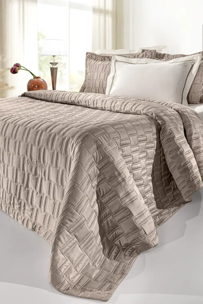 Σετ Κουβερλί Brick - 3 τμχ, Καπιτονέ Taupe, Microsatin