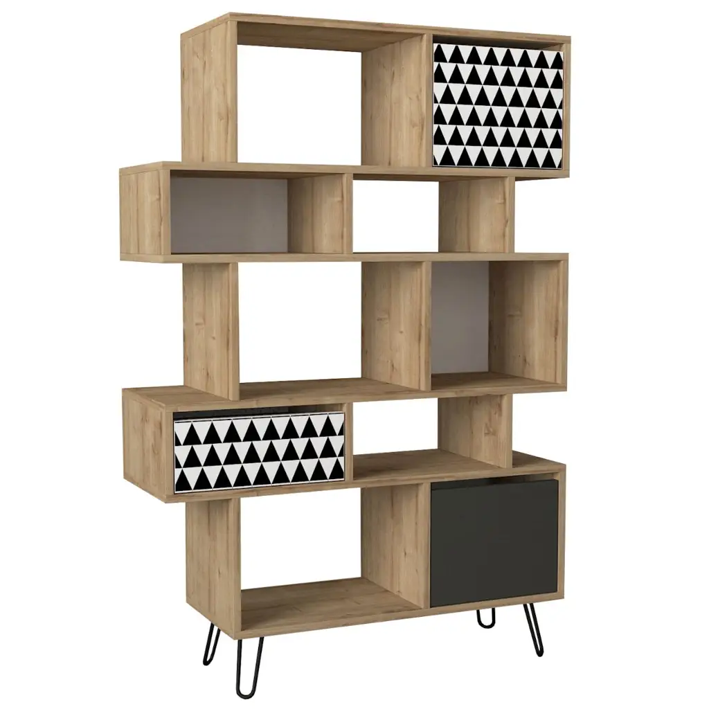 Match Βιβλιοθήκη - Φυσικό/Ανθρακί 95x35x150cm