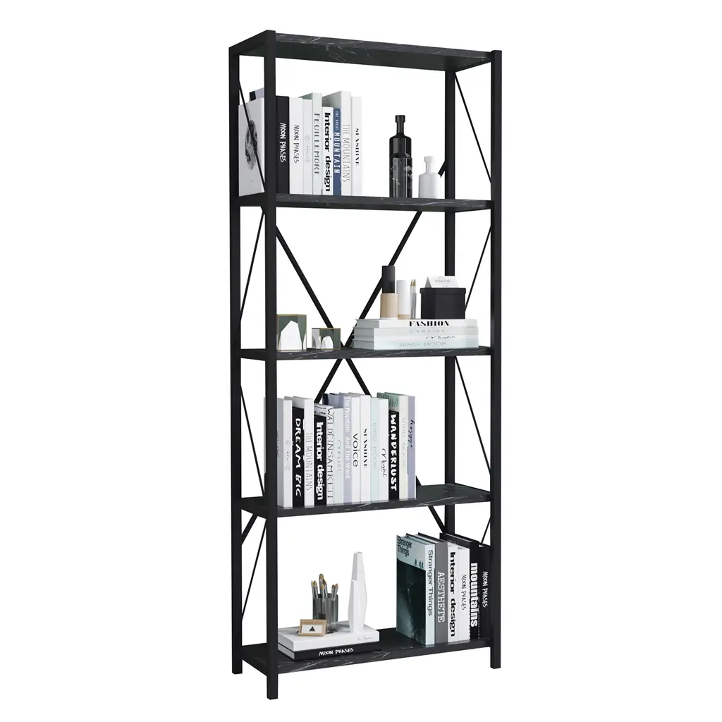 ArteLibre Kenya Βιβλιοθήκη Μαύρη Μοριοσανίδα/Μέταλλο 60x26x150cm