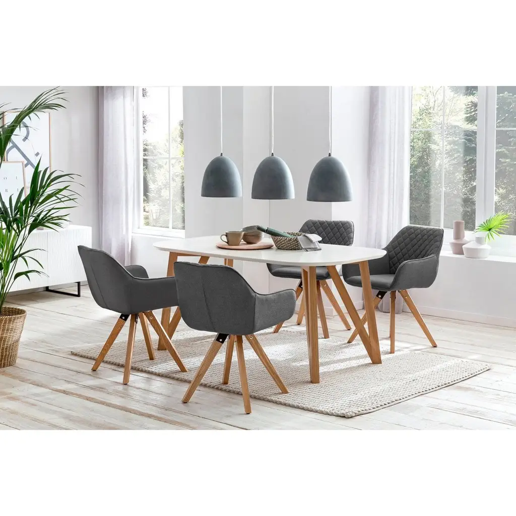 Σετ Τραπεζαρίας 5 Τεμαχίων 180x90 cm - Λευκό/Γκρι
