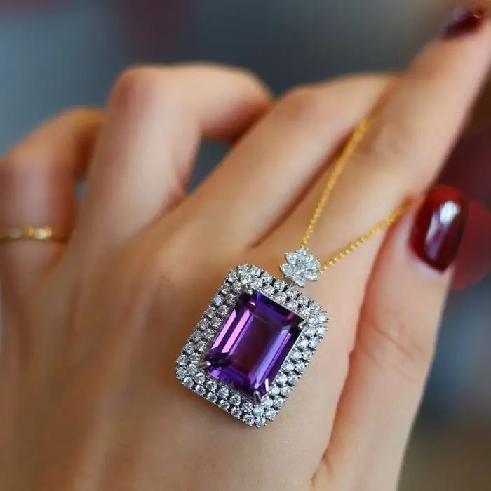 Royal Style Amethyst τετράγωνο πλαίσιο μενταγιόν - Μόνο μενταγιόν