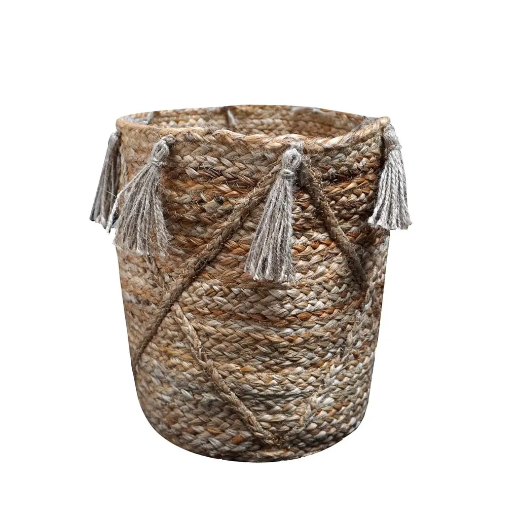 Καλάθι Αποθήκευσης Διακοσμητικό TasselCraft - Jute με Φούντες - Φυσικό καφέ 30x25 cm