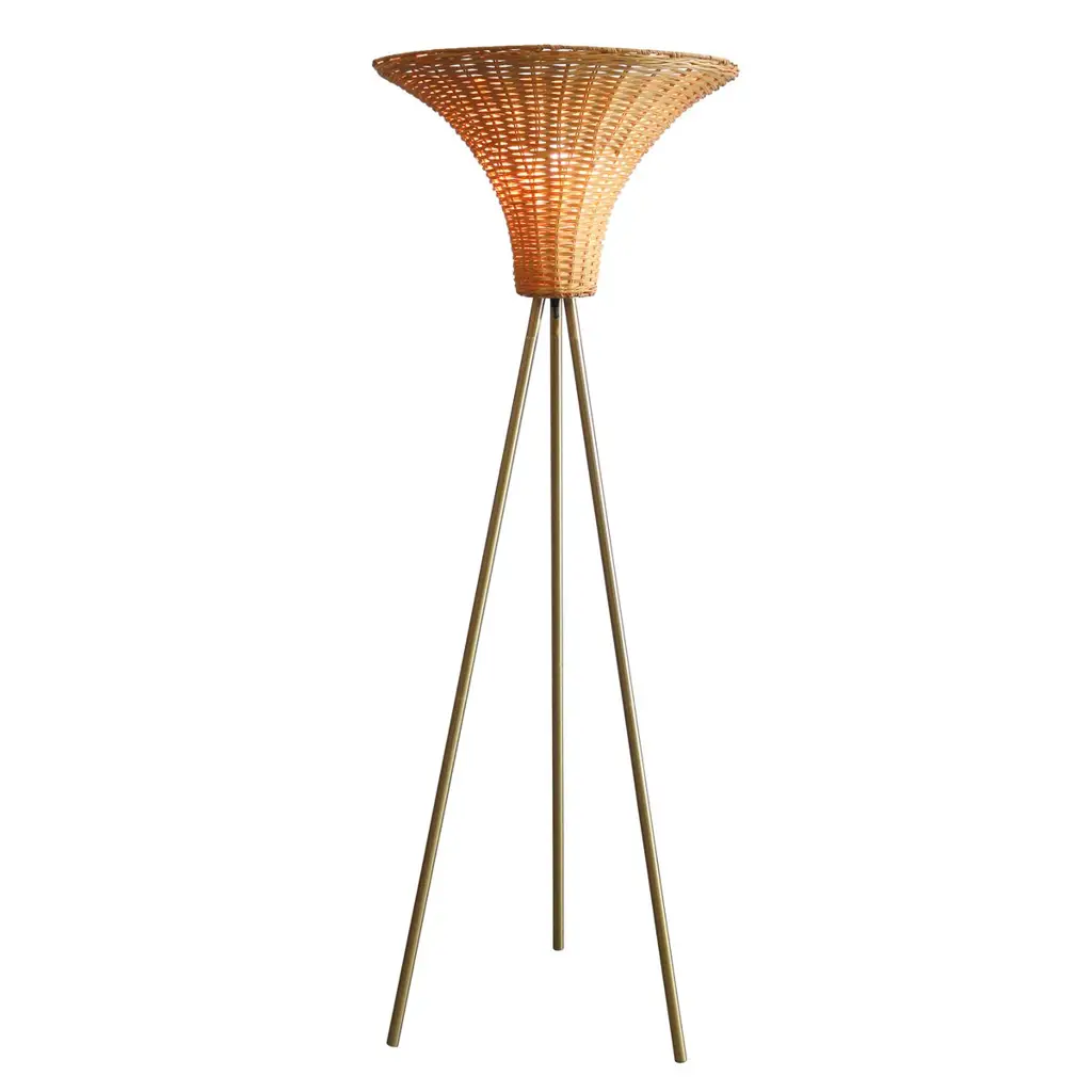 Επιδαπέδια λάμπα με πλεκτό καπέλο brass/natural 150 cm