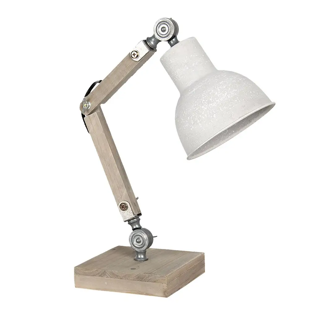 Λάμπα Γραφείου - 15x15x47 cm Μπεζ Ξύλινη Επιτραπέζια Λάμπα