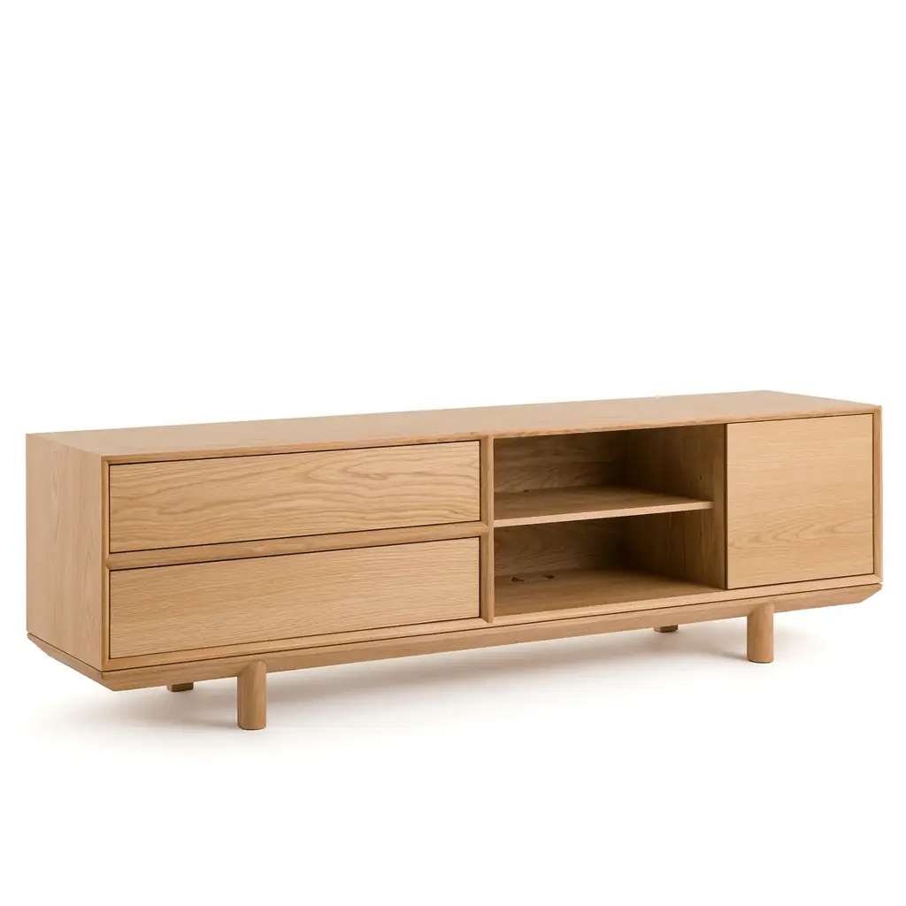 Gloria Oak TV Stand with Push/Pull Drawers