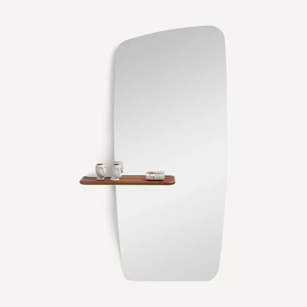 Walnut Shelf Asymmetrical Mirror 170cm