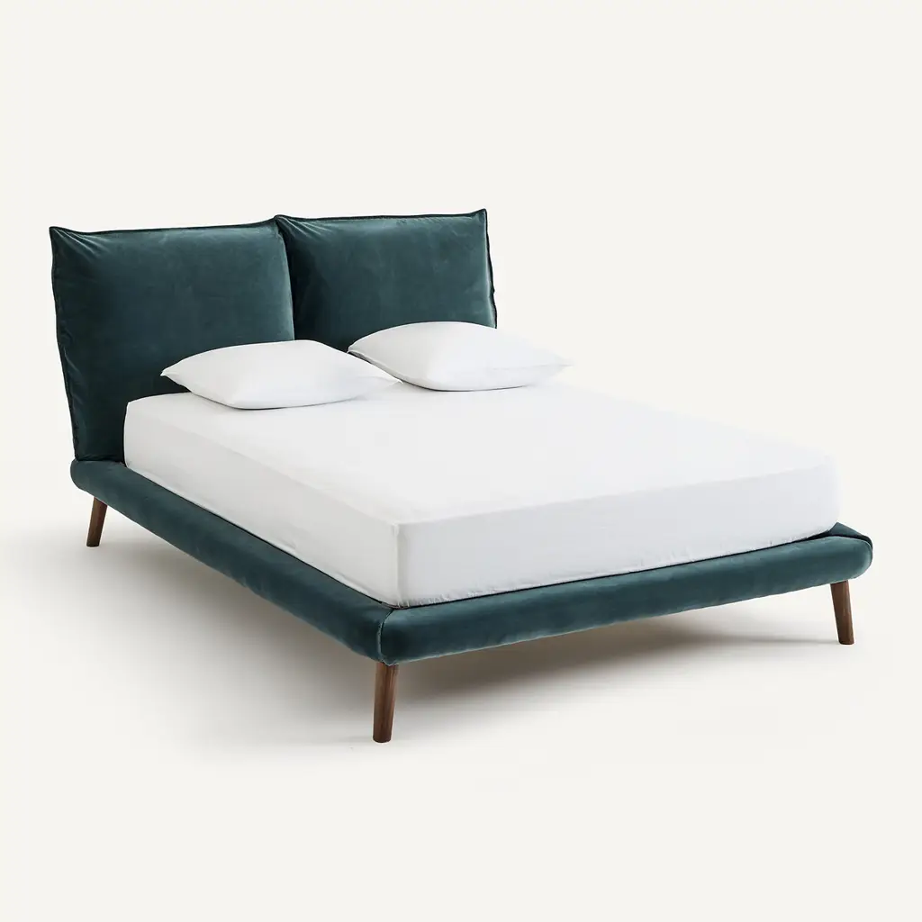 Aurore Velvet Upholstered Double Bed 177x230cm