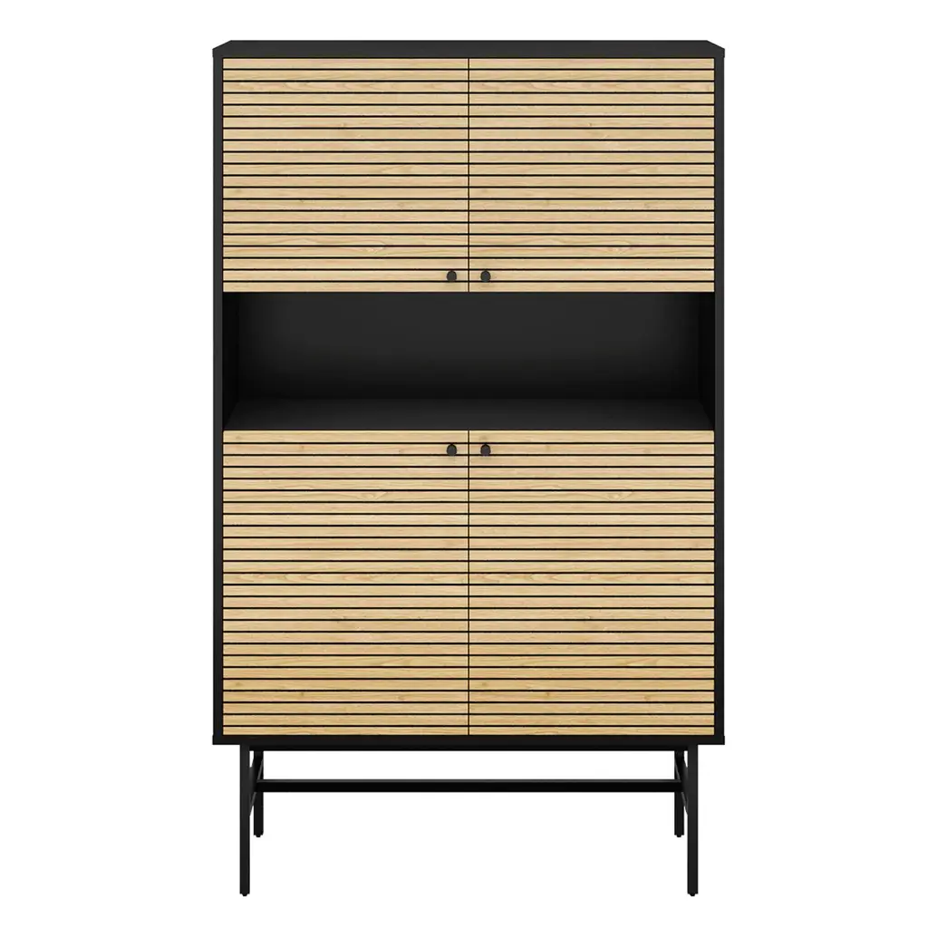 Highboard - Μαύρο/Δρυς καπλαμάς πραγματικού ξύλου