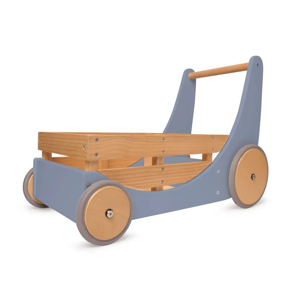 Kinderfeets 2-in-1 ξύλινο καρότσι αποθήκευσης & περπατούρα - Slate Blue