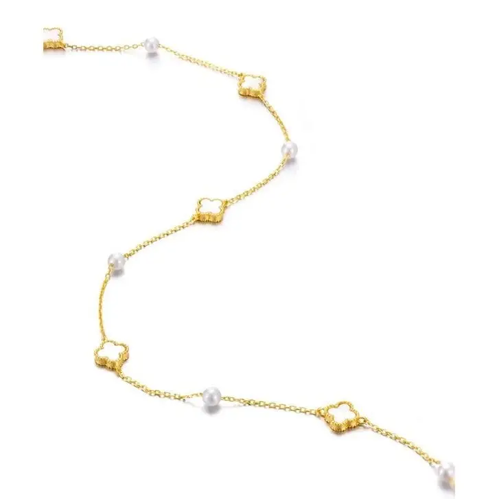 Κολιέ MOP Lucky Clover με χάντρες μαργαριταριών - Mother-of-Pearl & γνήσια μαργαριτάρια