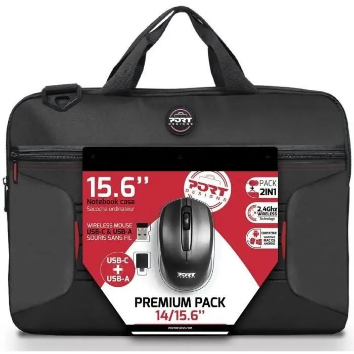Premium Pack Τσάντα Υπολογιστή με Ασύρματο Ποντίκι - 14/15.6" - Μαύρη