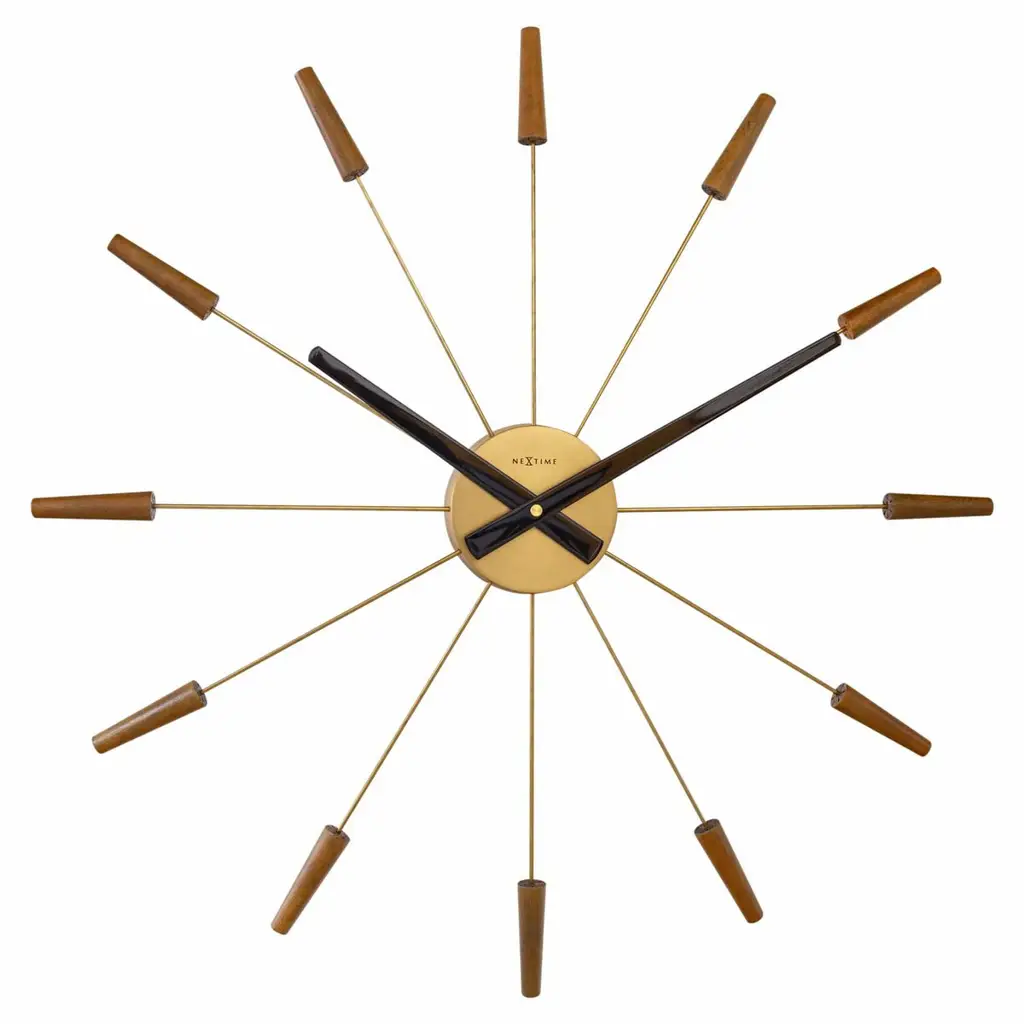 NeXtime Plug Inn Μεγάλο Ρολόι Τοίχου - Αθόρυβο - Ξύλο/Ανοξείδωτο Ατσάλι - 58cm