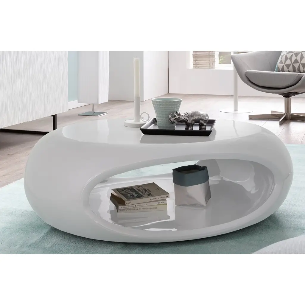 Οβάλ Τραπεζάκι Σαλονιού 100x70x32 cm - Λευκό fiberglass