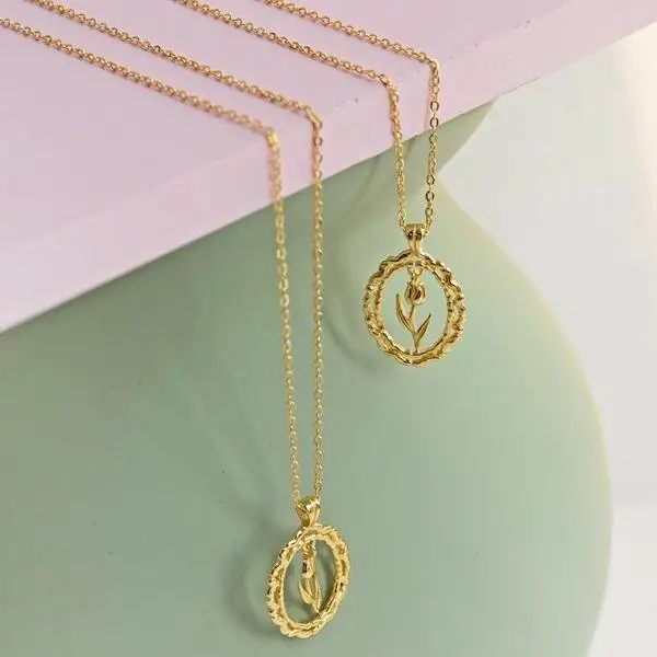 Modern Vintage κολιέ με μενταγιόν τουλίπα - Gold Vermeil - 45 cm
