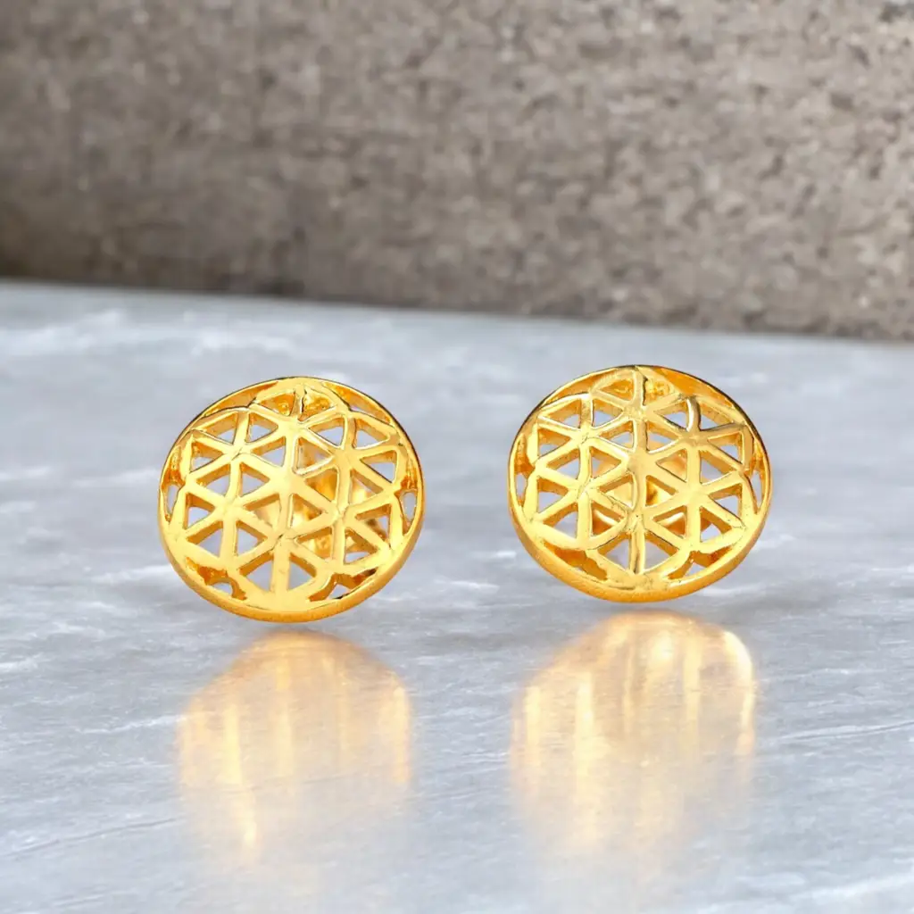 Σκουλαρίκια καρφωτά Flower of Life - 925 Sterling επιχρυσωμένο - OHR925-106