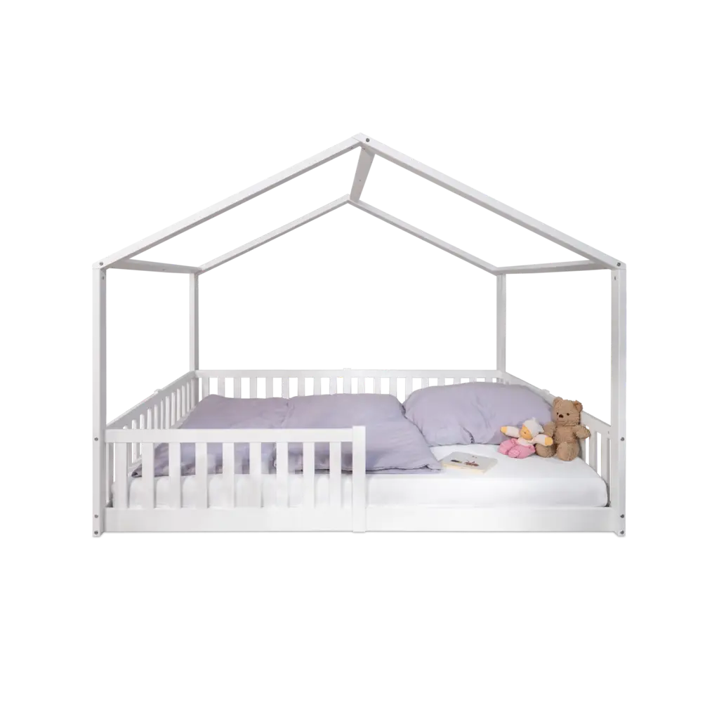 Tissi Enno Κρεβάτι Δαπέδου Σπιτάκι - Μασίφ Οξιά 140x200 cm Λευκό incl. Σκεπή