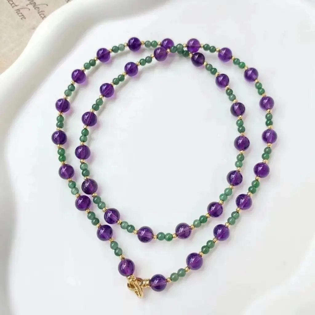 Κολιέ και βραχιόλι με χάντρες Amethyst Green Onyx