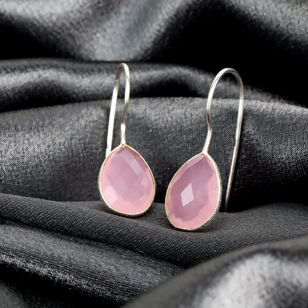 OHR925-102 Σκουλαρίκια από Rose Quartz - 925 Sterling Silver