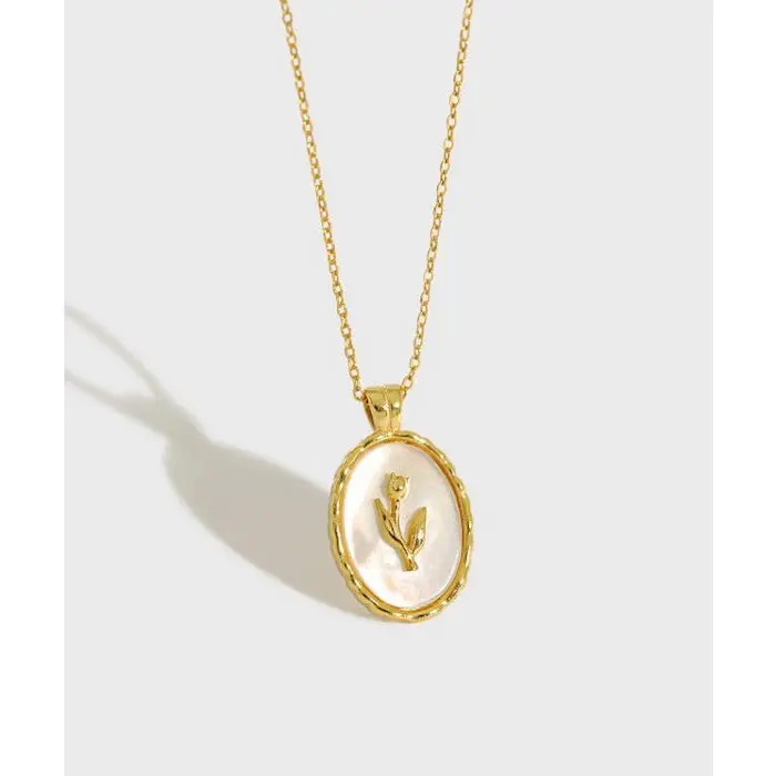 Διαχρονικό Κολιέ με Μενταγιόν Τουλίπα - Gold Vermeil & Sterling Silver