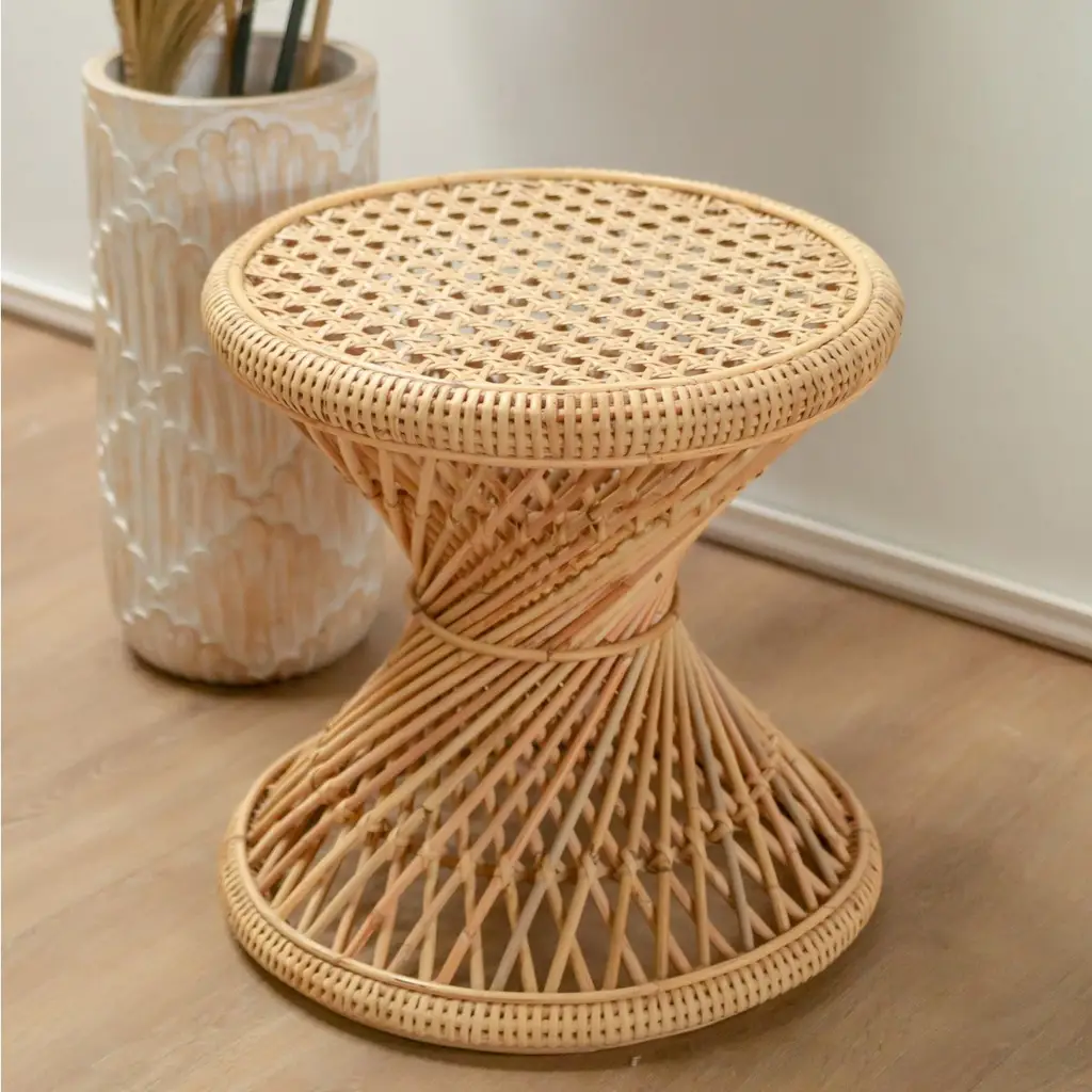 Rattan βοηθητικό τραπέζι - Στρογγυλό τραπεζάκι LUHU Ø45 cm μπεζ