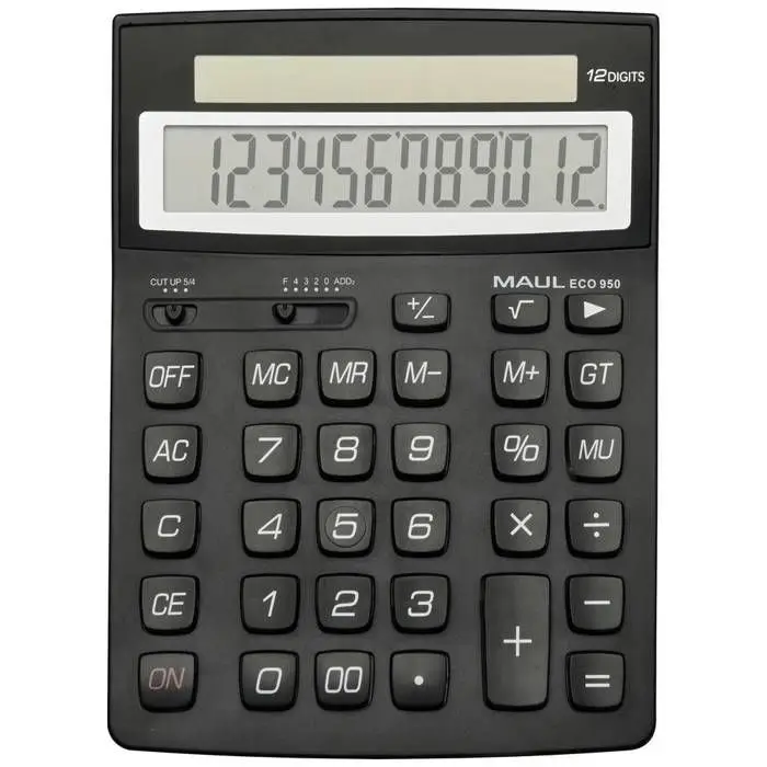 MAUL Eco 950 Calculatrice Solaire à 12 Chiffres 21 x 15,5 x 3,3 cm (L x l x h) - Επιτραπέζια αριθμομηχανή pour γραφείο, école - Μικρή αριθμομηχανή en πλαστικό ανακυκλωμένο à 80% - Noir