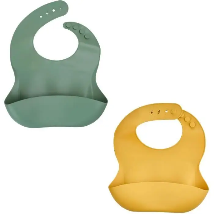 Thermobaby Σαλιάρες από Σιλικόνη Σετ 2 - Πράσινο Cactus & Κίτρινο Miel