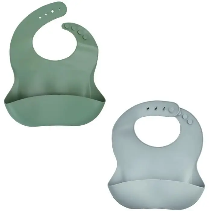 Thermobaby Σαλιάρες από Σιλικόνη Σετ 2 - Γκρι Charme & Πράσινο Cactus