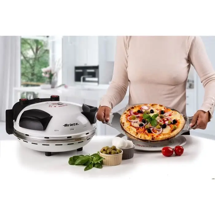 Ariete Pizza Four 918, Pizza 4 Minute, 5 επίπεδα ψησίματος, πυρίμαχη πλάκα για το ζέσταμα, ξύλινες λεπίδες περιλαμβάνονται, μέγιστη θερμοκρασία 400°C, 1200W, λευκό