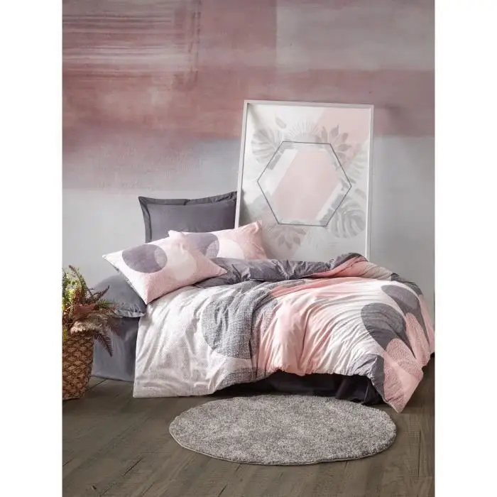 Ojos Ranforce Σετ κρεβατοκάμαρας King 240 x 220 cm Μαλακά λευκά είδη - Βαμβακερή παπλωματοθήκη - Μαξιλαροθήκες - (Γκρι, Ροζ, Λευκό)