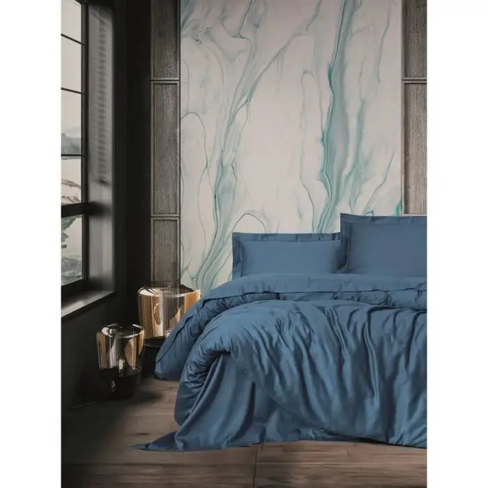 Σετ κλινοσκεπασμάτων - 1 παπλωματοθήκη 220 x 240 cm + 2 μαξιλαροθήκες 60 x 60 cm - 100% βαμβακερό σατέν - Μπλε