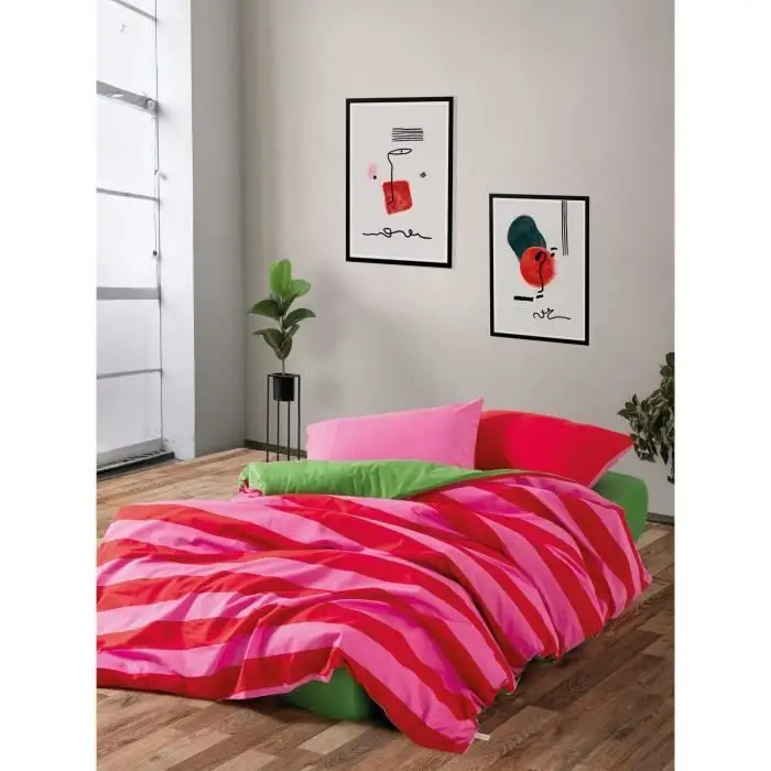 Σετ κλινοσκεπασμάτων - 1 παπλωματοθήκη 220 x 240 cm + 2 μαξιλαροθήκες 60 x 60 cm - 100% βαμβάκι - Ροζ
