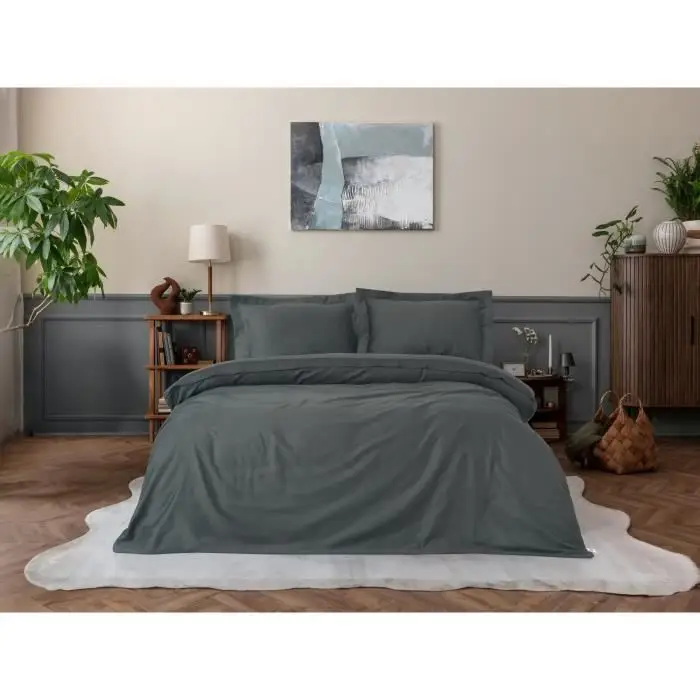 Σετ κλινοσκεπασμάτων - 1 παπλωματοθήκη 220 x 240 cm + 2 μαξιλαροθήκες 60 x 60 cm - 100% βαμβακερό σατέν - Ανθρακί
