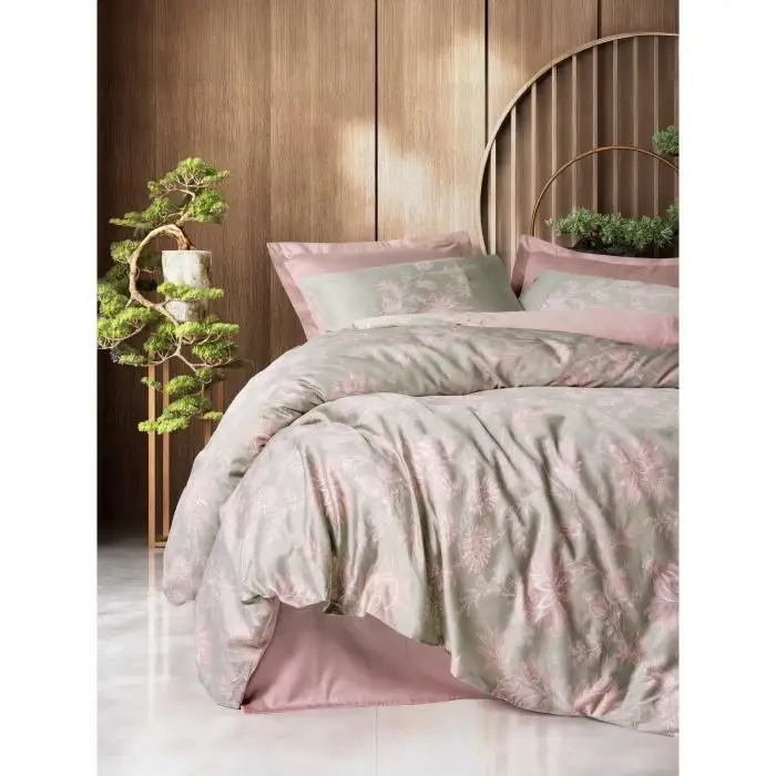 Σετ κλινοσκεπασμάτων - 1 παπλωματοθήκη 220 x 240 cm + 2 μαξιλαροθήκες 60 x 60 cm - 100% βαμβακερό σατέν - Πούδρα