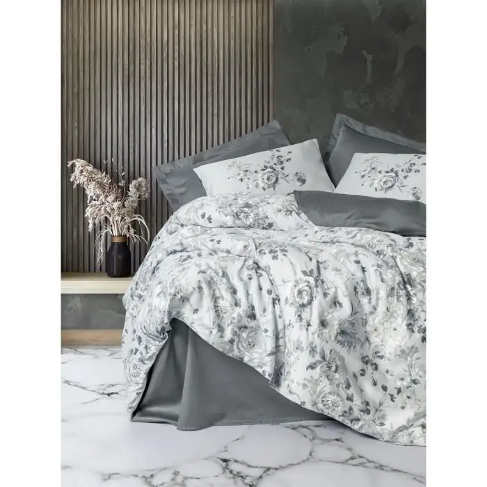 Σετ κλινοσκεπασμάτων - 1 παπλωματοθήκη 220 x 240 cm + 2 μαξιλαροθήκες 60 x 60 cm - 100% βαμβακερό σατέν - Γκρι