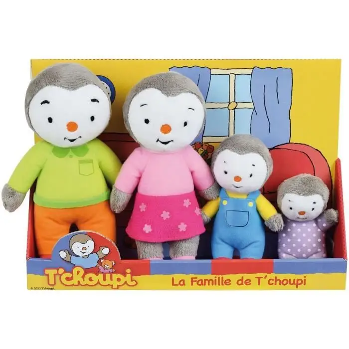 Σετ λούτρινων T'Choupi - Jemini - οικογένεια 4 τεμ. - 19 cm - Μαύρο/Λευκό