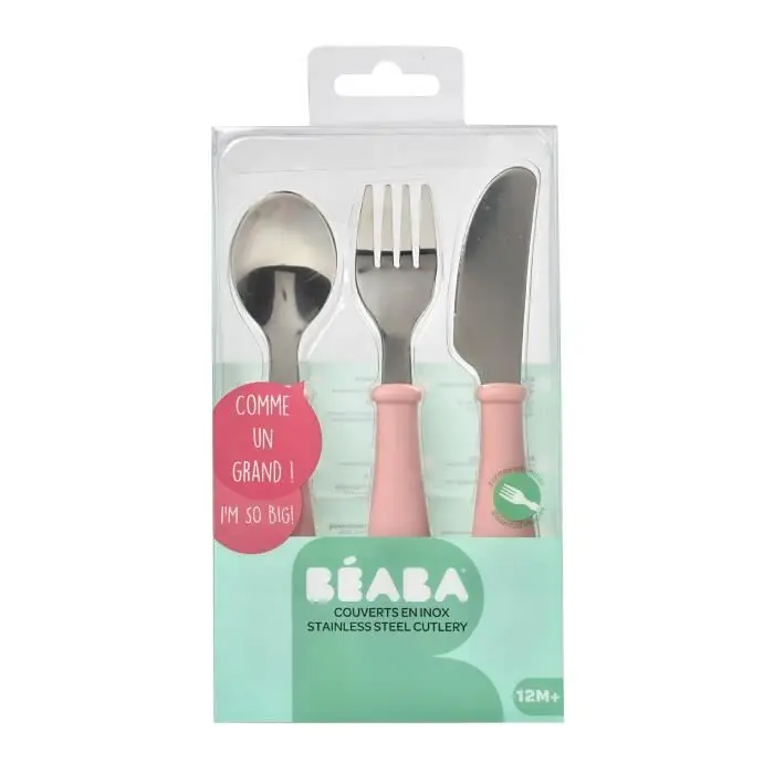 BÉABA Μαχαιροπίρουνα εκμάθησης 2ης ηλικίας - Inox, 3 τεμ. - Old Pink