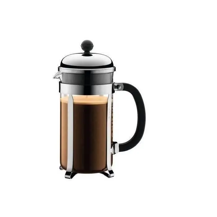 Bodum French Press Chambord - 1L / 8 Tasses Ασημί Καφετιέρα - Ανθεκτικό Verre & Filtre Inox - Χωρίς BPA Κατάλληλη για Πλυντήριο Πιάτων - Κατασκευασμένη στην Πορτογαλία