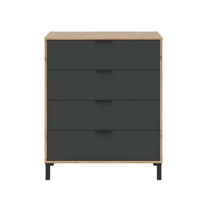 Habitdesign Modèle Enzo συρταριέρα με 4 συρτάρια για υπνοδωμάτιο, φινίρισμα σε χρώμα δρυς «Nodi» και ανθρακί γκρι, διαστάσεις: 77,5 x 94 x 40 cm (Π x Υ x Β).