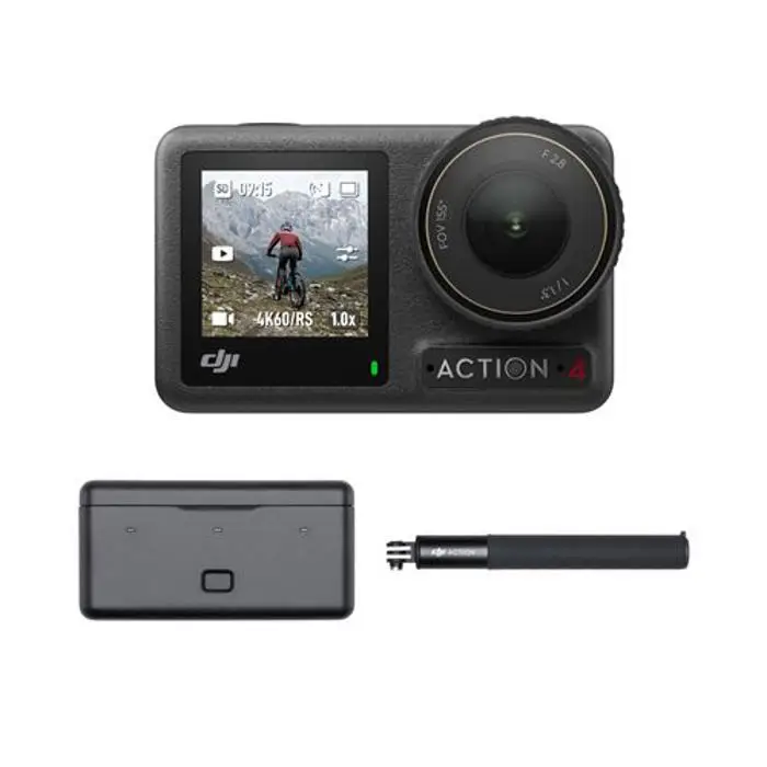 DJI Bundle Osmo Action 4 Aventure - κάμερα αδιάβροχη 4K/120 IPS, αισθητήρας 1/1,3 ίντσες, D-Log M 10 bits, υπερευρυγώνιο FOV 155º, έως 7 ώρες 30 λεπτά με τρεις επιπλέον μπαταρίες για vlogging