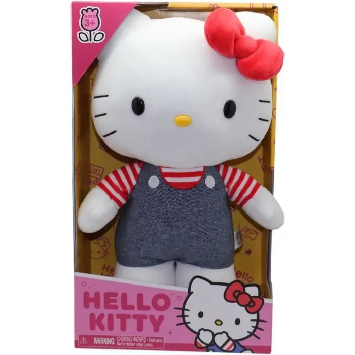 HKT133 Λούτρινο Hello Kitty, σαλοπέτα denim, 30 cm, Μπλε