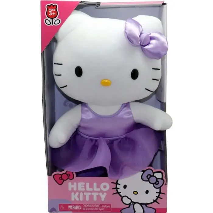 Hello Kitty, λούτρινο Hello Kitty, 30 cm, μοντέλο σατέν μοβ φόρεμα, για παιδιά από 3 ετών και άνω, HKT121, Violet