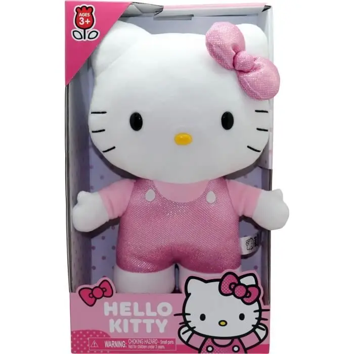 HKT122 Λούτρινο Hello Kitty, ροζ φόρεμα με πουά, 30 cm