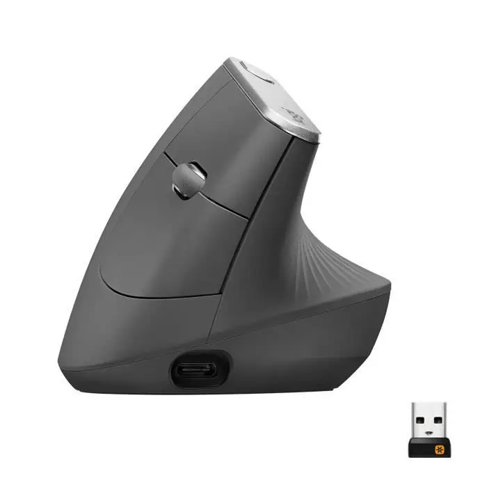 Logitech MX Vertical εργονομικό ασύρματο ποντίκι, πολλαπλών συσκευών, Bluetooth ή 2,4 GHz με δέκτη USB Unifying, οπτική ανίχνευση 4000 PPP, 4 κουμπιά, γρήγορη φόρτιση, για φορητό υπολογιστή/PC/Mac/iPad OS - μαύρο