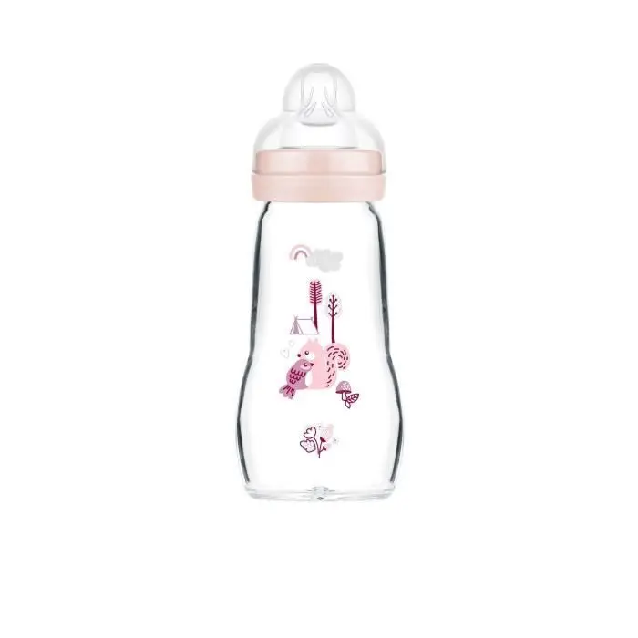 MAM Μπιμπερό από Γυαλί - 260 ml Ροή 2 Μεσαία - ανθεκτικό στη θερμότητα - Ροζ
