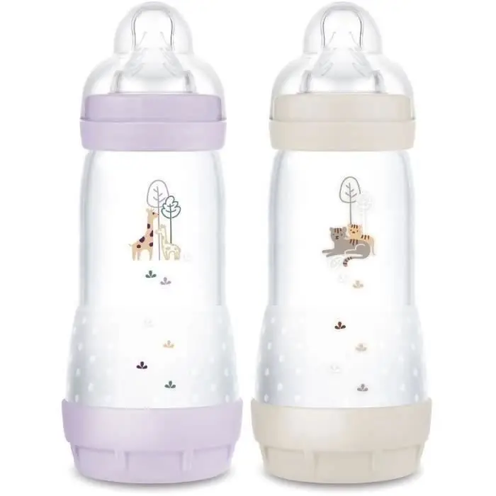 Σετ 2 μπιμπερό MAM Easy Start Anti-Colic - 320 ml - ροή θηλής 3 - λιλά + μπεζ