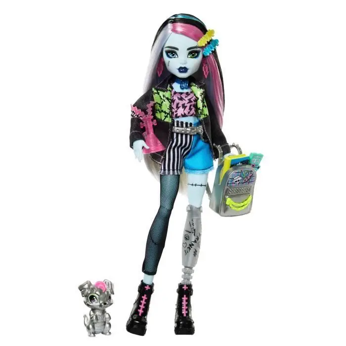 Monster High Κούκλα Frankie Stein - Τζιν σακάκι και Watzie HXH73